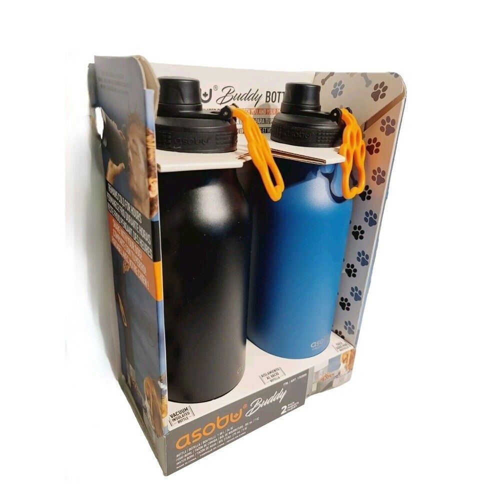 2-pack ASOBU Buddy 34oz Insulated Bottle Tumbler + Food + Water Bowl Leak Proof
